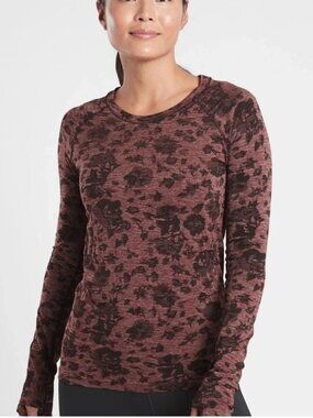 Athleta Momentum Seamless Long Sleeve Top Spacedye Floral Thumbholes Medium